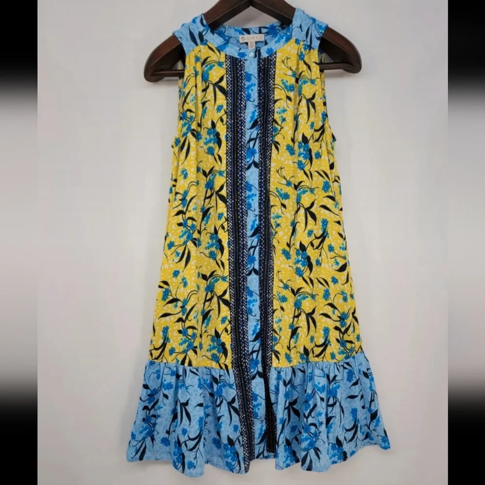 GORGEOUS Eliane Rose Summer Floral Sleeveless Dress - Yellow and Blue - Picture 1 of 7